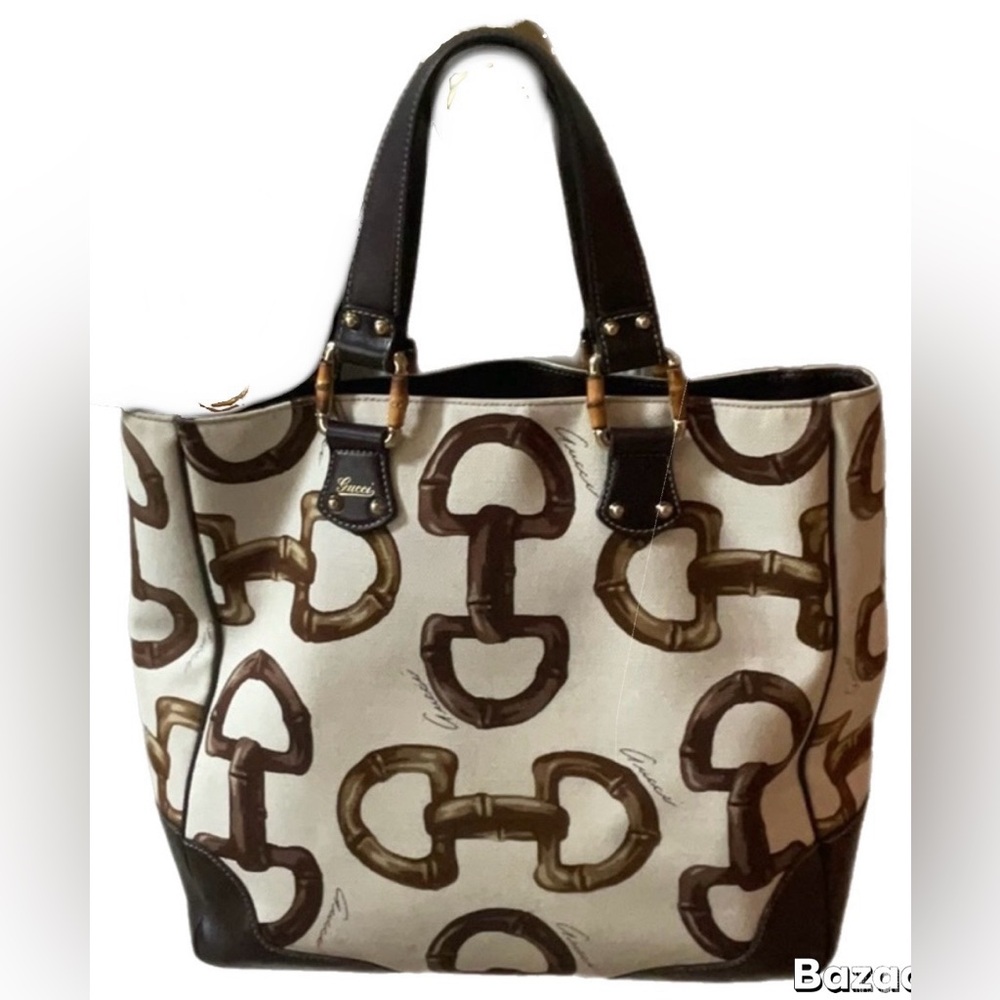 Gucci Horse-bit large canvas tote